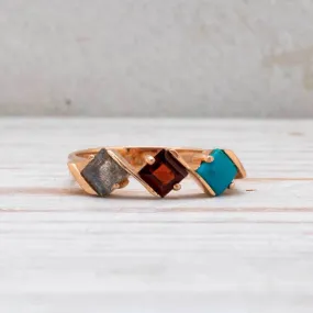 14K Rose Gold Square Brown Labradorite 4mm Ring