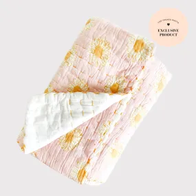 Baby Cot Cotton Quilted Throw Pink Daisy