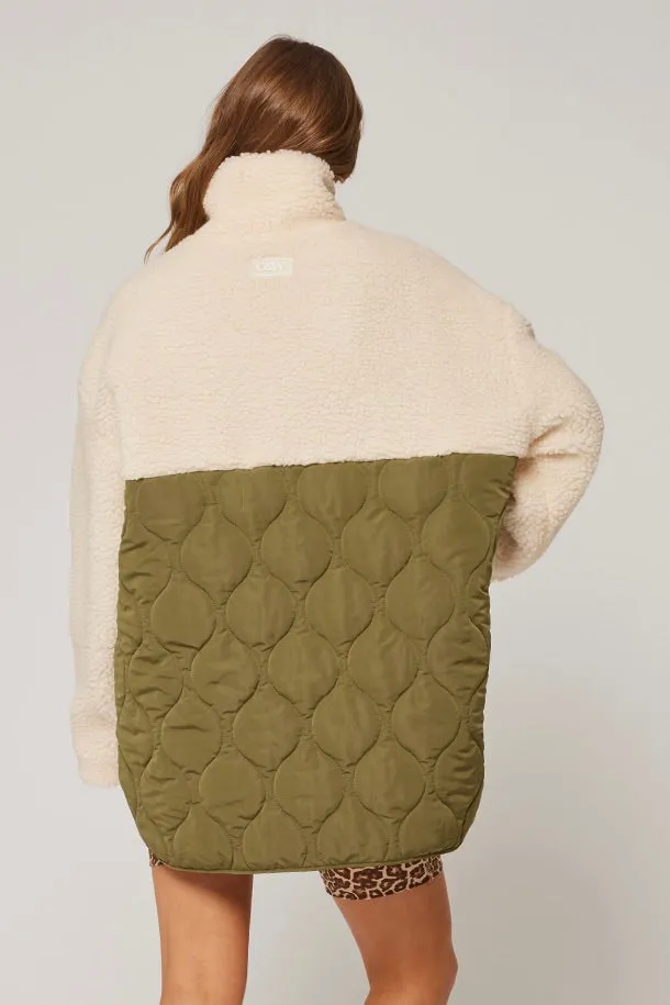 Brielle Cream Khaki Sherpa Quilted Jacket