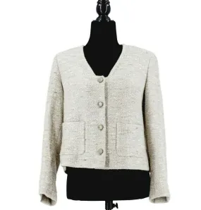 Chanel - Metallic Tweed Jacket - Grey, Silver, White - CC Buttons - Size S