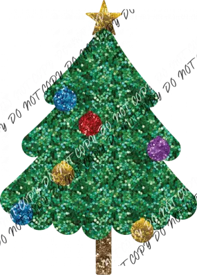 Christmas Tree with Ornaments faux sequin DTF Transfer