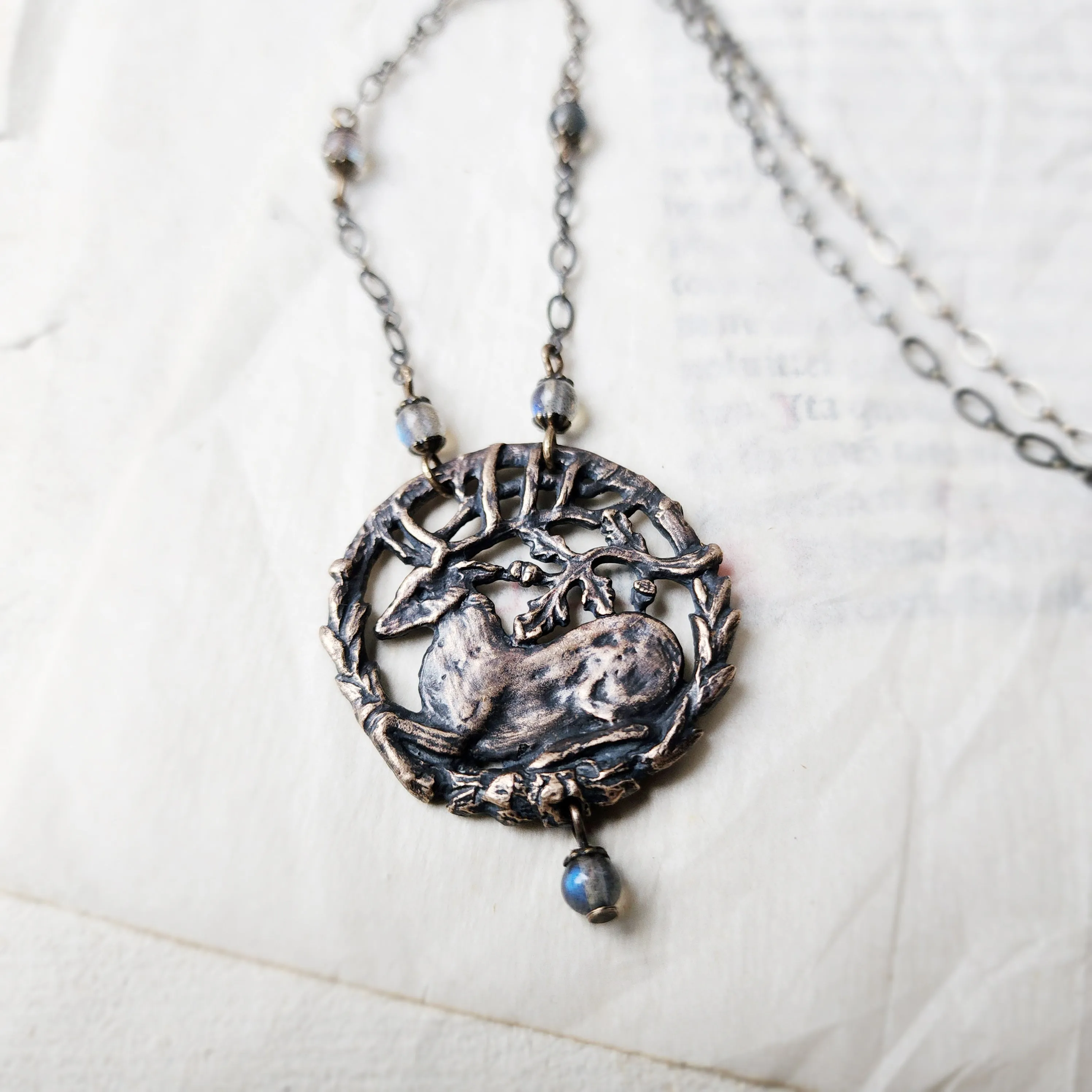 hart of the oak bower amulet - bronze & labradorite