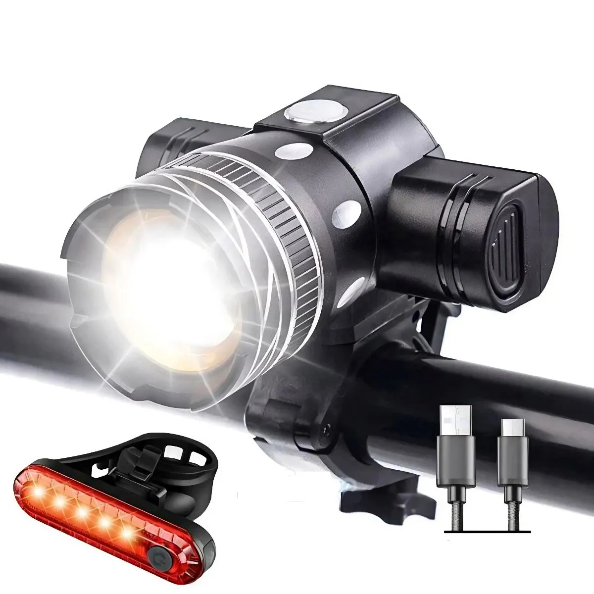 SMAXElite™ Super-Bright LED Rechargeable Bicycle Headlight Set: 2000LM, Front   Rear, Zoom