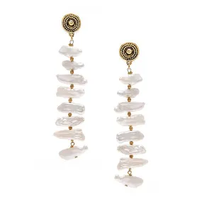 Yochi NY Gabriella Statement Dangle Freshwater Pearl Spine Earrings in 22k Gold